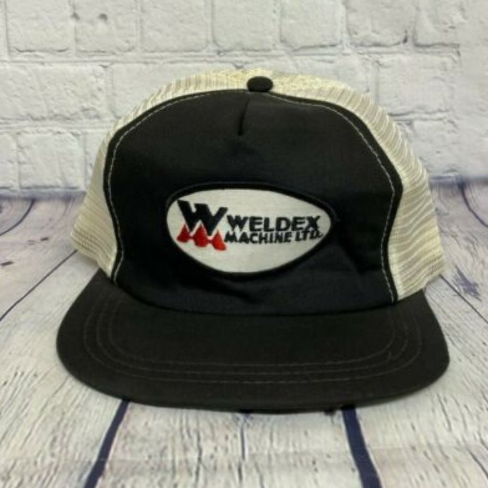 Vintage Hat Cap Snapback Black White WELDEX Machine Trucker Mesh - FOAM DEGRADED